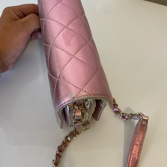 CHANEL ROSE GOLD METALLIC LAMBSKIN MINI SQUARE WITH GOLD HARDWARE Handbag - Picture 11 of 16